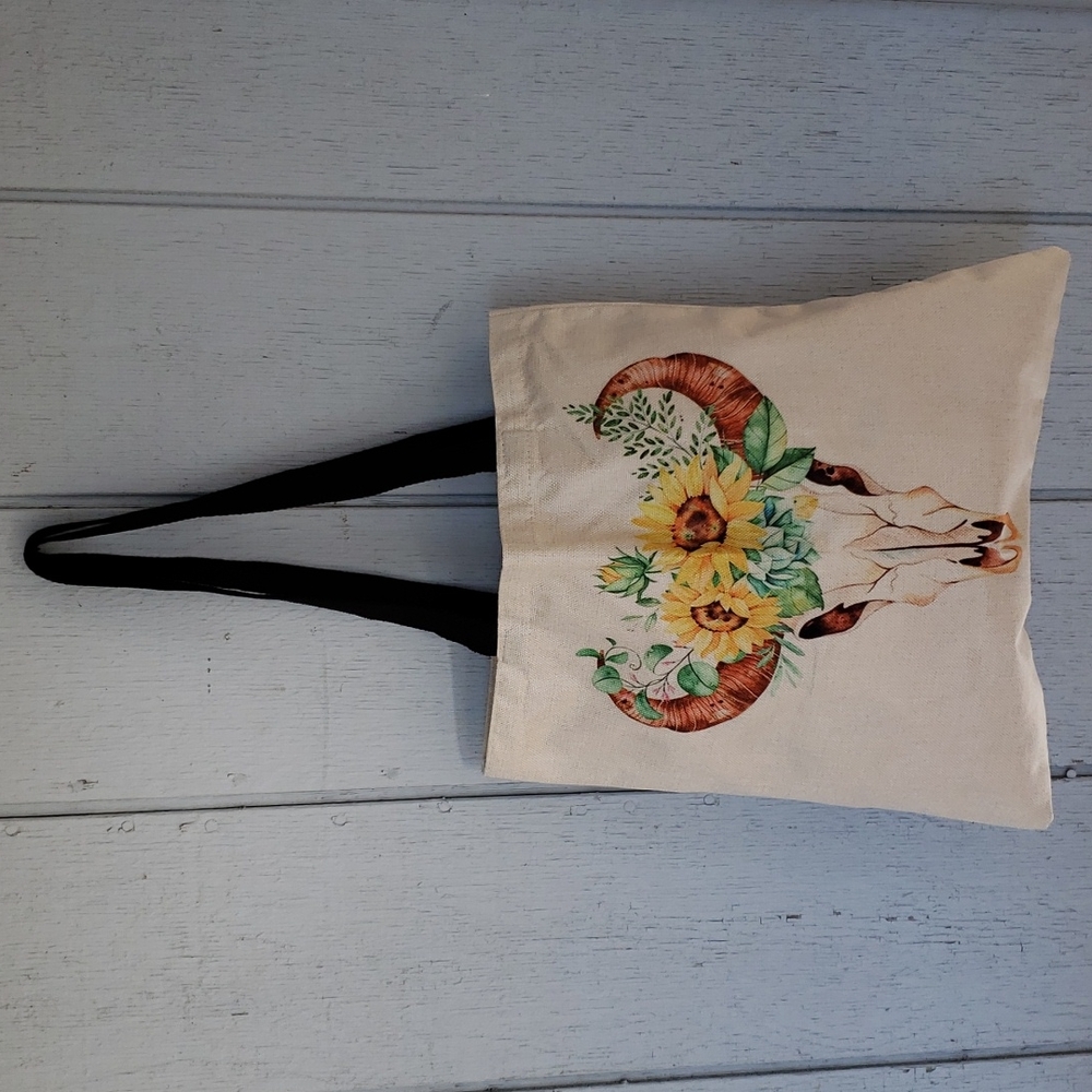 Sunflower Bull Skull Bag. Western Cow Skull Rodeo Cowboy Cowgirl Boho Country